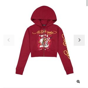 Ed hardy wine amor butterfly cropped zip hoodie size medium